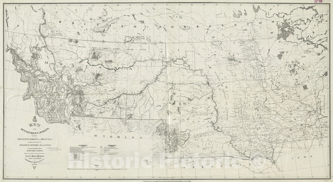 Historical Map, 1886 Map of The Department of Dakota Including Minnesota, Dakota and Montana, Vintage Wall Art