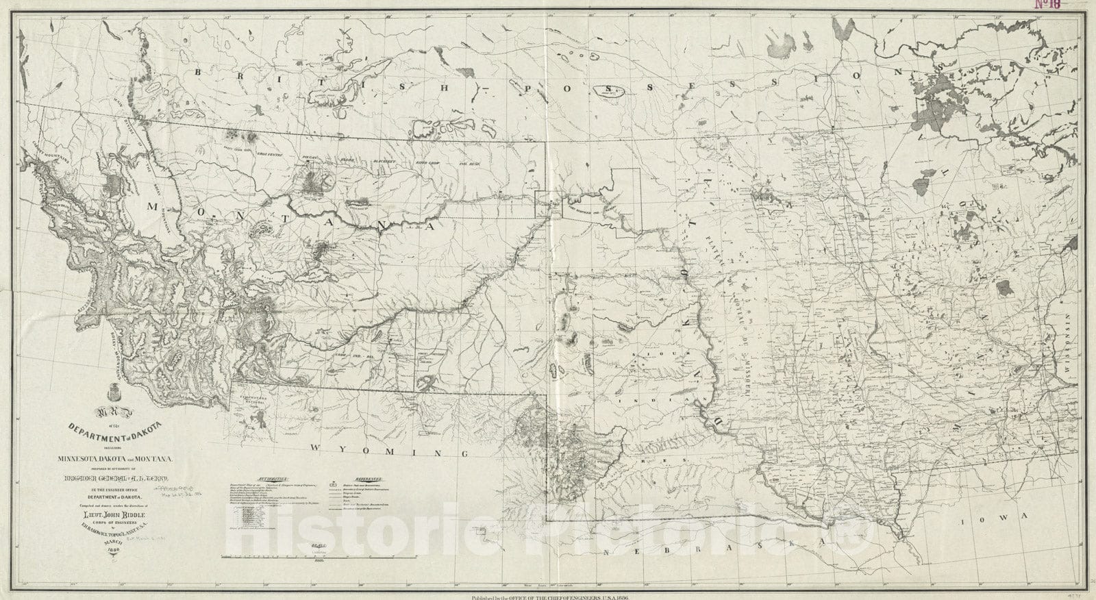 Historical Map, 1886 Map of The Department of Dakota Including Minnesota, Dakota and Montana, Vintage Wall Art