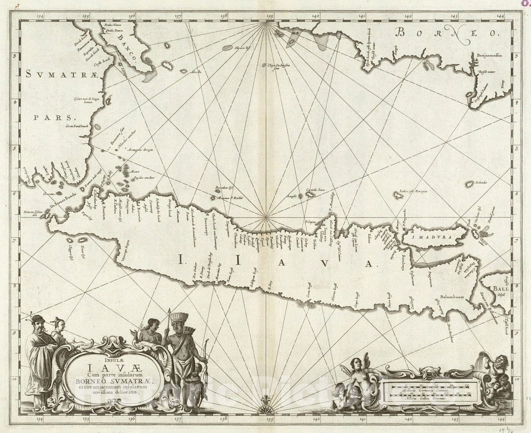 Historical Map, 1657 Insulae Iavae, cum parte insularum Borneo Sumatrae, et circumjacentum insularum novissima delineatio, Vintage Wall Art