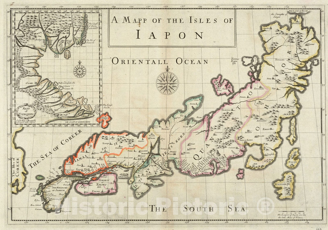 Historical Map, 1684 A mapp of The Isles of Iapon, Vintage Wall Art