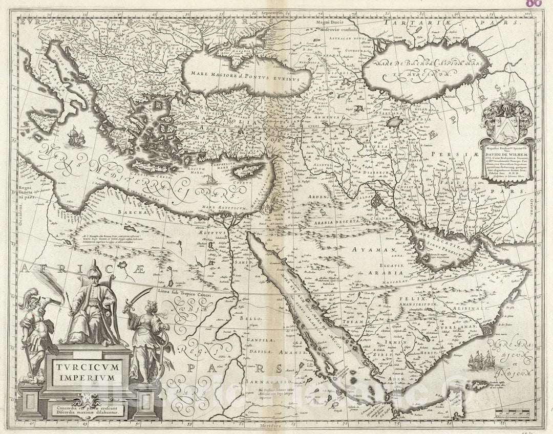 Historical Map, 1630-1639 Turcicum Imperium, Vintage Wall Art