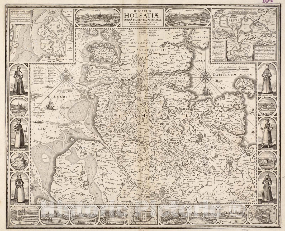 Historical Map, 1666 Ducatus Holsatiae, Summa diligentia accurataque censura noviter, Vintage Wall Art