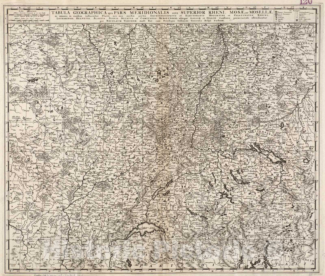 Historical Map, 1689 Tabula geographica Qua pars meridionalis sive Superior Rheni, Mosae, et Mosellae, ac minores in eosdem influentes Fluvii NEC Non, Vintage Wall Art