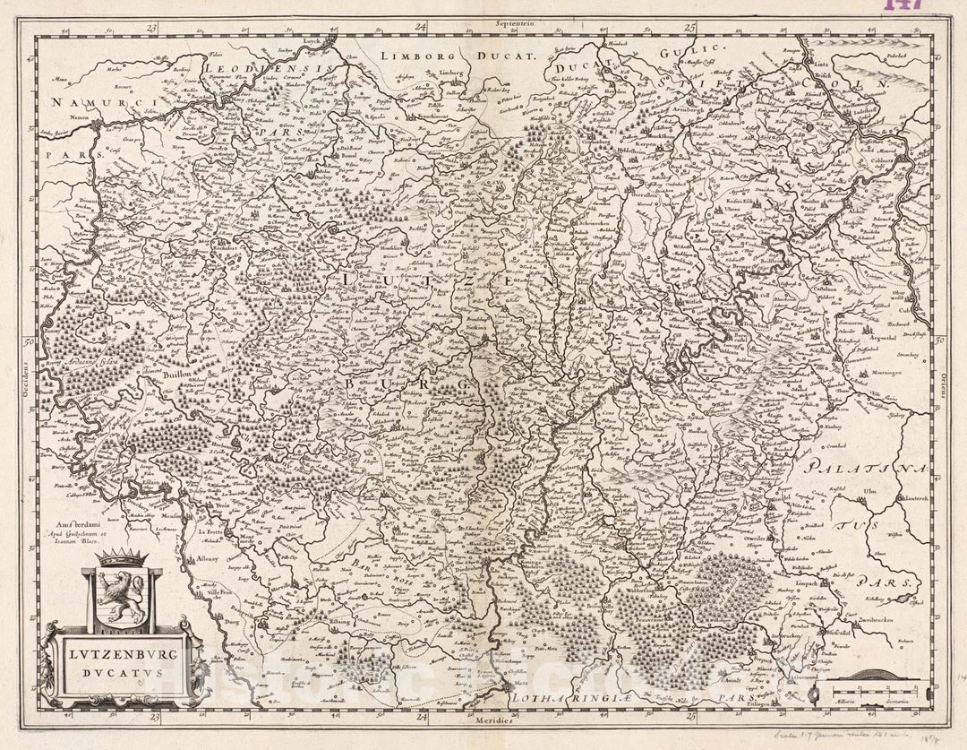 Historical Map, 1640 Lutzenburg Ducatus, Vintage Wall Art
