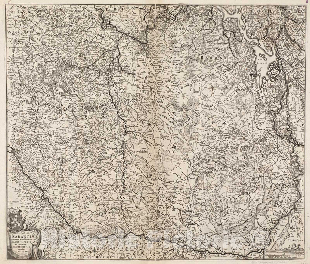 Historical Map, 1666 Tabula ducatus Brabantiae continens Marchionatum sacri imperii et dominium Mechliniense, Vintage Wall Art