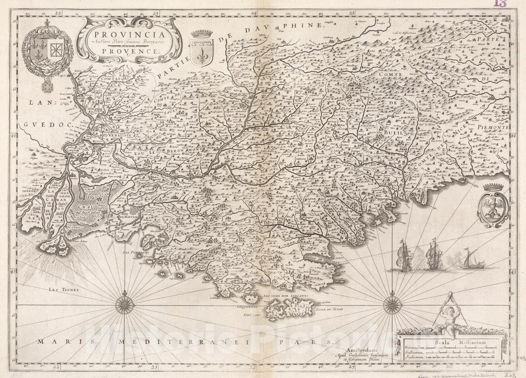 Historical Map, 1631 Provincia = Provence, Vintage Wall Art