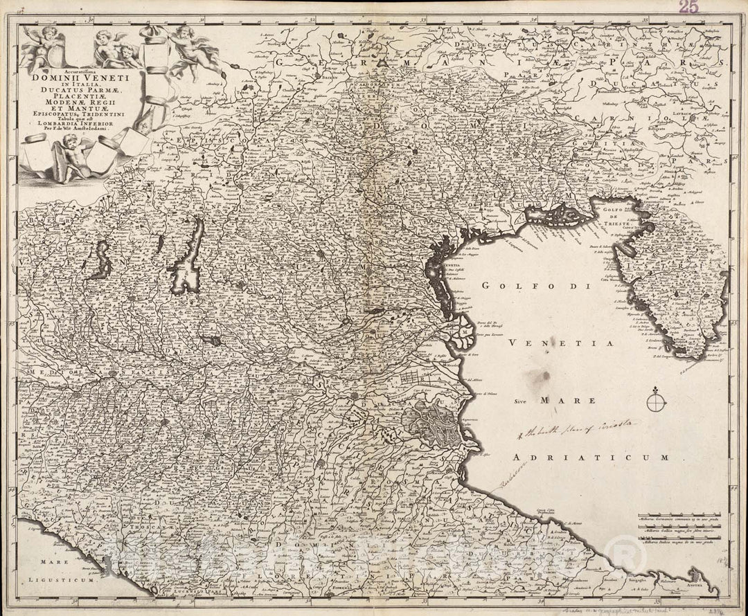 Historical Map, c.1680 Accuratissima Dominii Veneti in Italia, Ducatus Parmae, Placentiae, Modenae Regii Et Mantuae, Episcopatus Tridentini Tabula quae est Lombardia Inferior Reprint