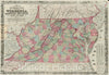 Historical Map, 1863 Colton's New Topographical map of The States of Virginia, Maryland & Delaware, Showing Also Eastern Tennessee & Parts of Other adjoining States, Vintage Wall Art
