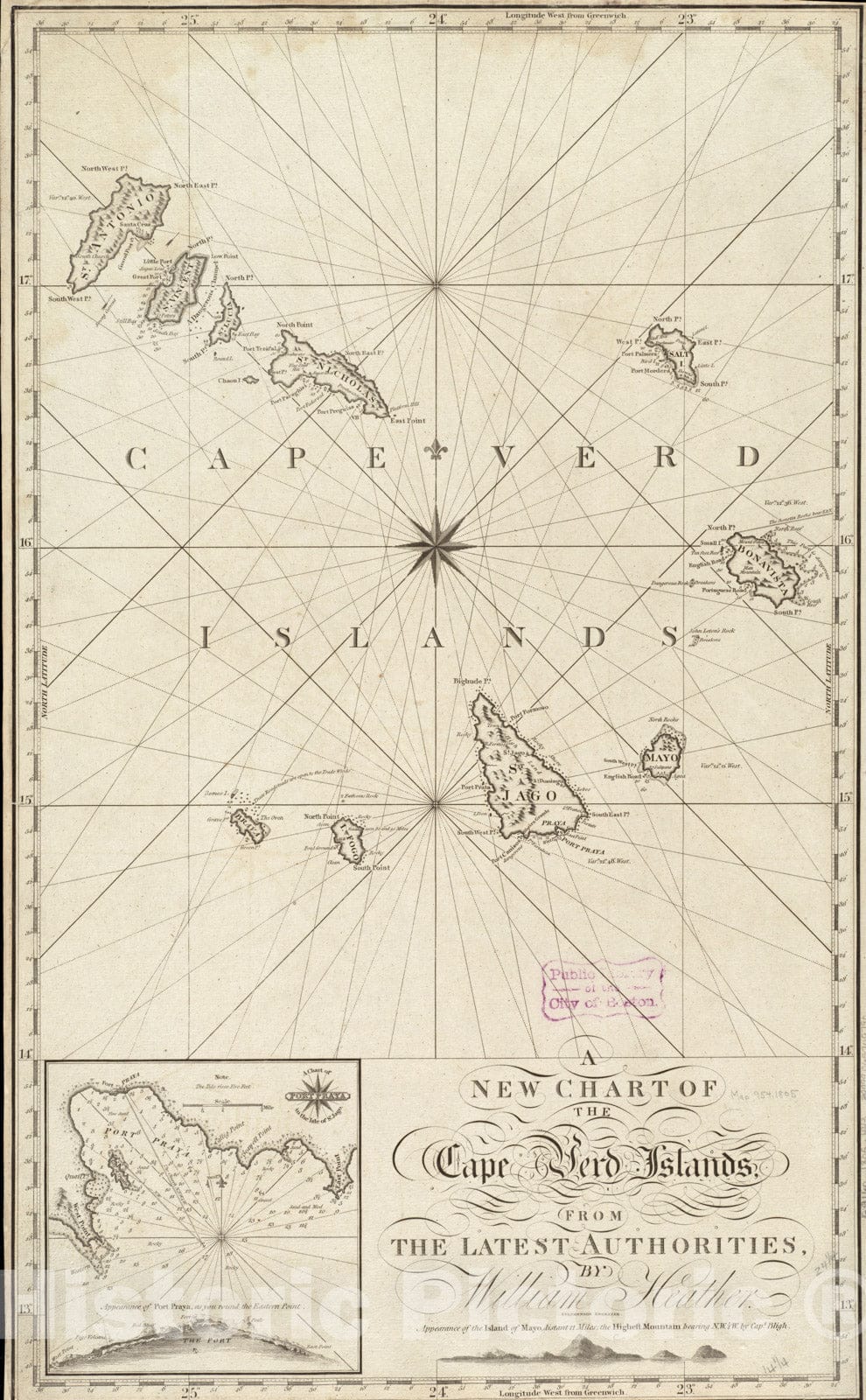Historical Map, 1805 A New Chart of The Cape Verd Islands, from The Latest Authorities, Vintage Wall Art