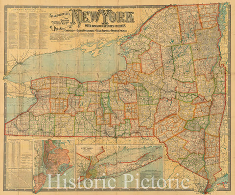 Historical Map, ca. 1903 Scarborough's New Railroad, Post Office, Township and County map of New York with Distances Between Stations, Vintage Wall Art