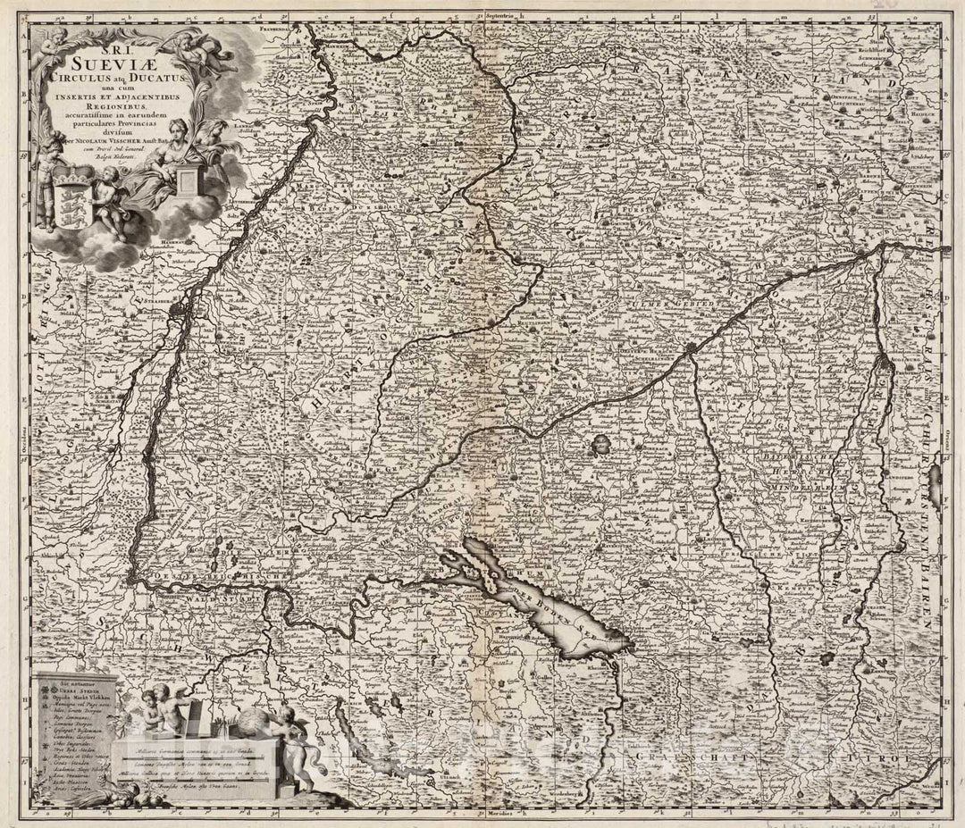 Historical Map, c.1705 S.R.I. Sueviae Circulus atq[ue] Ducatus UNA Cum insertis et adjacentibus Regionibus, accuratissime in earundem particulares provincias divisum, Vintage Wall Art