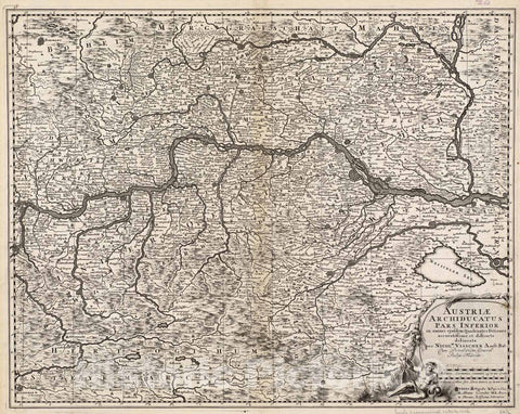 Historical Map, 1698 Austriae archiducatus pars Inferior in omnes ejusdem Quadrantes ditiones accuratissime et distincte delineata, Vintage Wall Art
