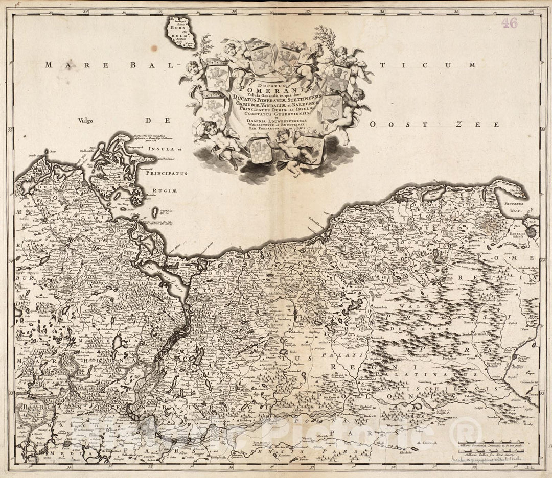 Historical Map, 1690-1699 Ducatus Pomeraniae Tabula generalis, in Qua sunt Ducatus Pomeraniae, Stettinensis, Cassubiae, Vandaliae, et Bardensis, Principatus Rugiae, ac Insulae Reprint