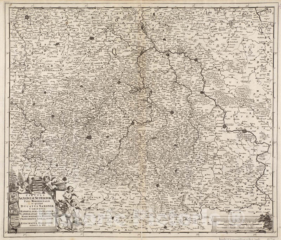 Historical Map, c.1680 Circuli Saxoniae superioris pars meridionalis in Qua sunt ducatus Saxoniae, Comitatus Mansfeldiae, et Voitlandiae, landgraviat Thuringiae, Vintage Wall Art