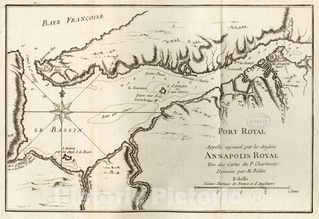 Historical Map, 1755 Port Royal appelle aujourd. par les Anglois Annapolis Royal, Vintage Wall Art