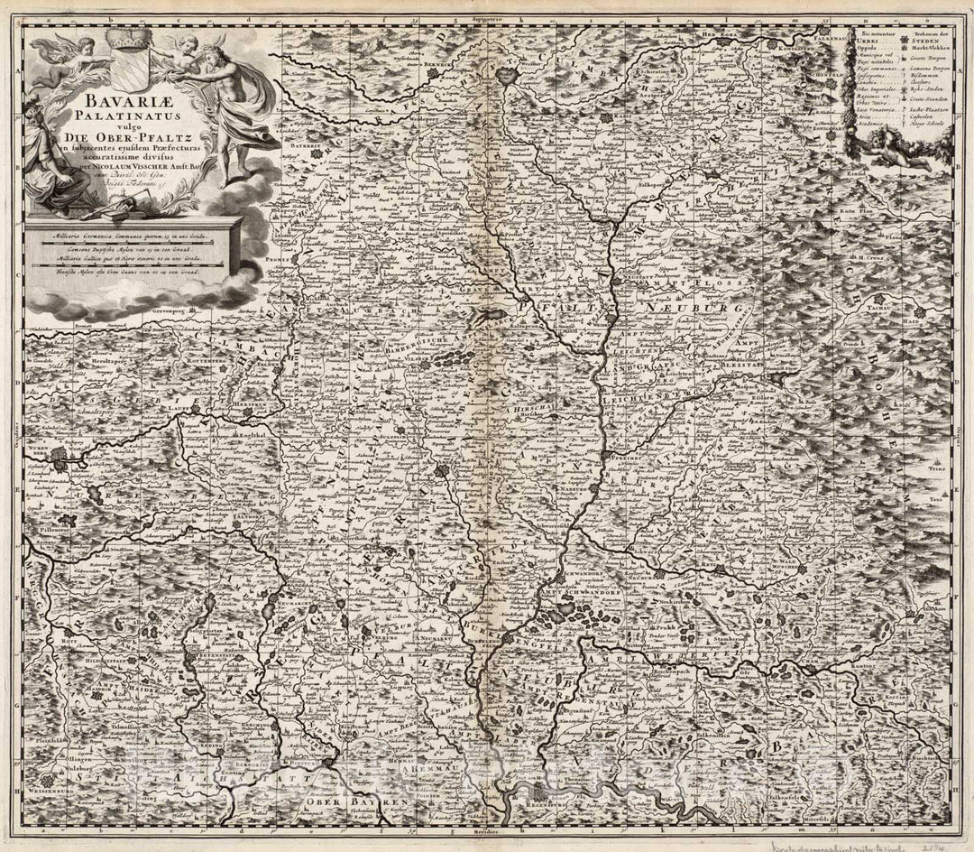 Historical Map, ca. 1698 Bavariae Palatinatus vulgo die Ober-Pfaltz in subjacentes ejusdem praefecturas accuratissime divisus, Vintage Wall Art