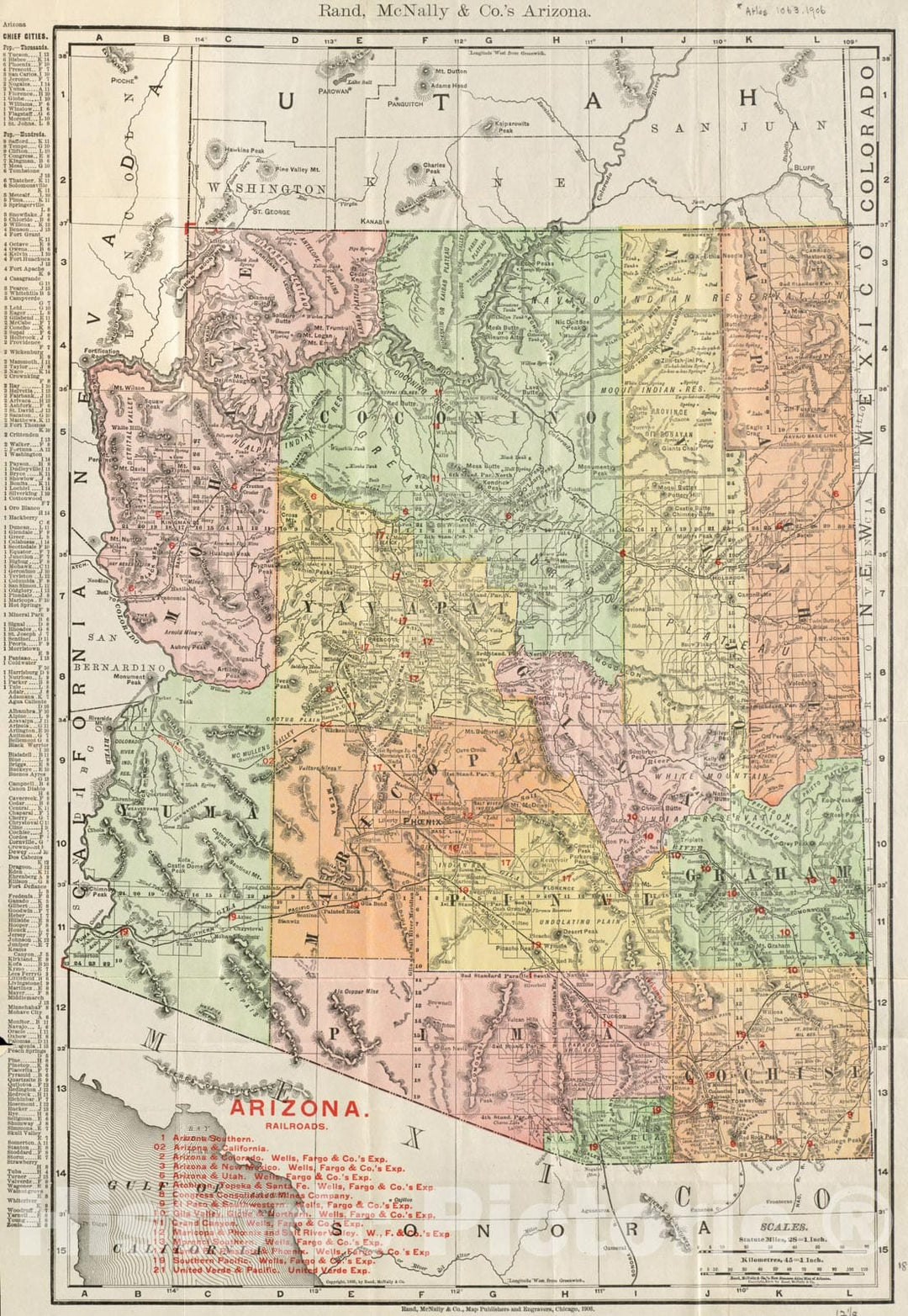 Historical Map, 1906 Rand, McNally & Co.'s Arizona, Vintage Wall Art