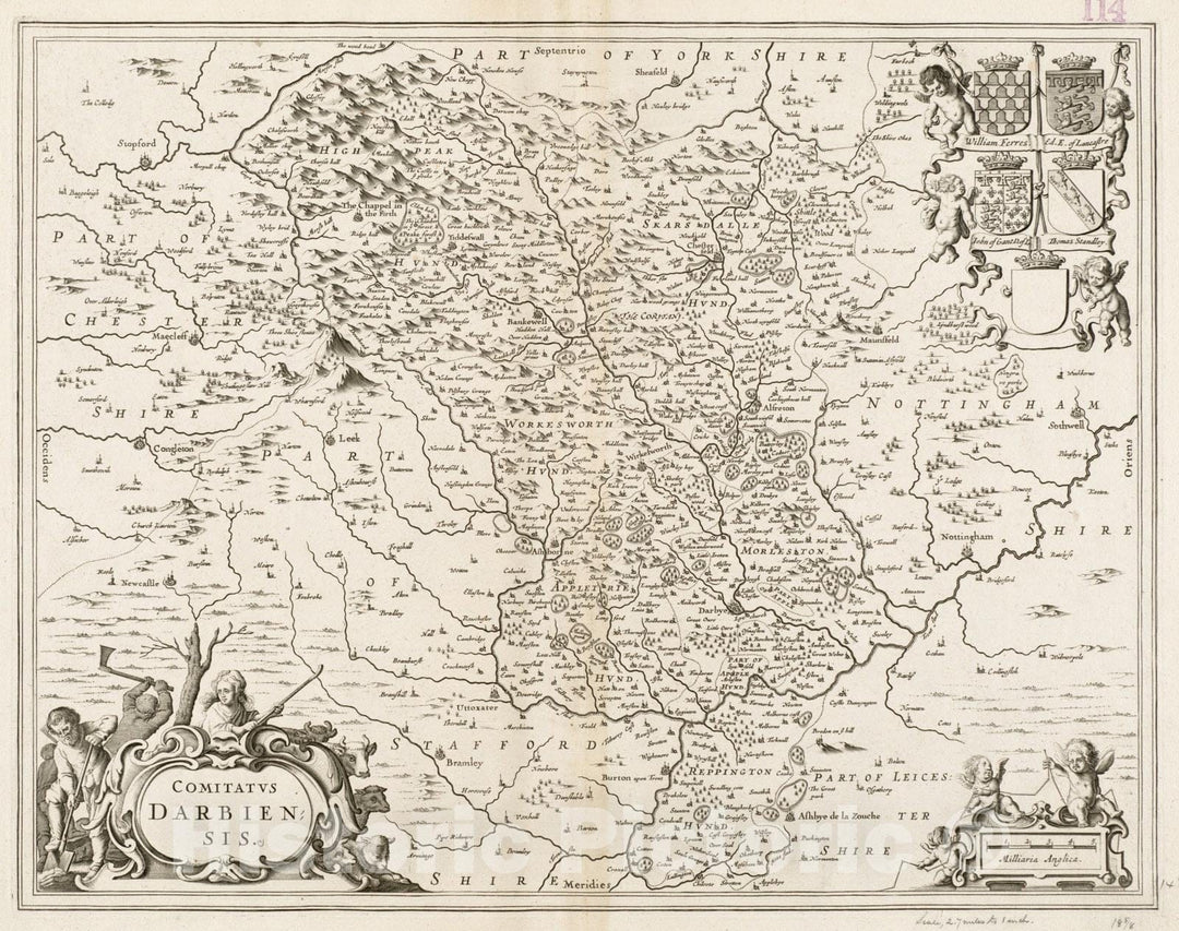 Historical Map, 1646-1680 Comitatus Darbiensis, Vintage Wall Art
