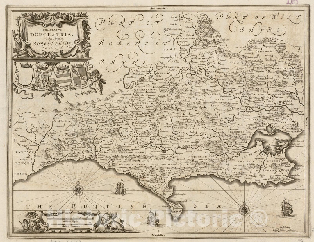 Historical Map, 1646-1680 Comitatus Dorcestria : vulgo Anglice Dorset Shire, Vintage Wall Art