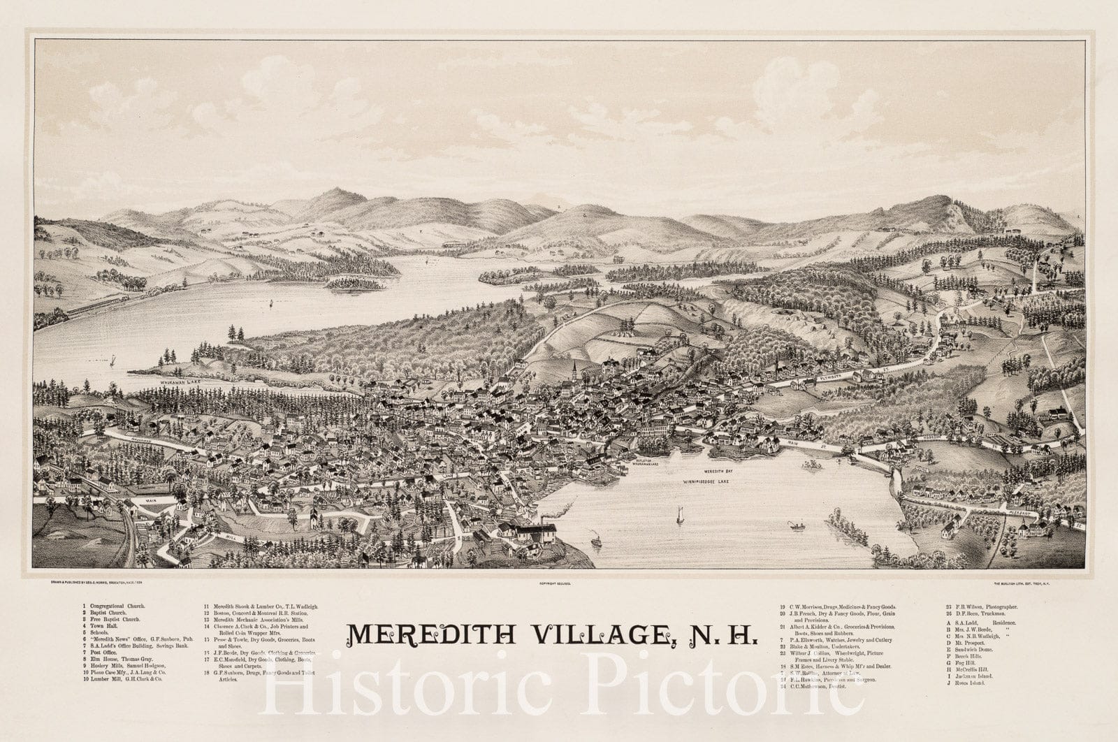 Historical Map, 1889 Meredith Village, N.H, Vintage Wall Art – Historic ...