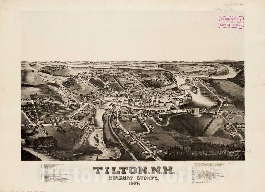 Historical Map, Tilton, N.H, Belknap County : 1884, Vintage Wall Art