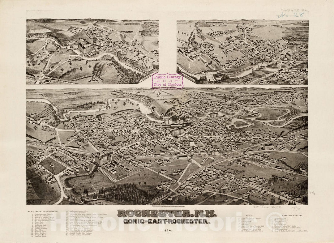 Historical Map, Rochester, N.H : Gonic and East-Rochester, 1884, Vintage Wall Art