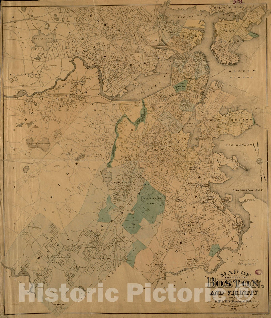 Historical Map, 1891 Map of The City of Boston and Vicinity, Vintage Wall Art