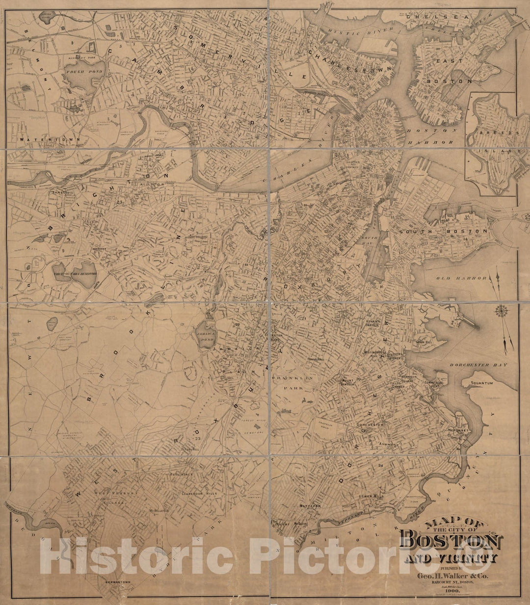 Historical Map, 1900 Map of the city of Boston and vicinity, Vintage Wall Art