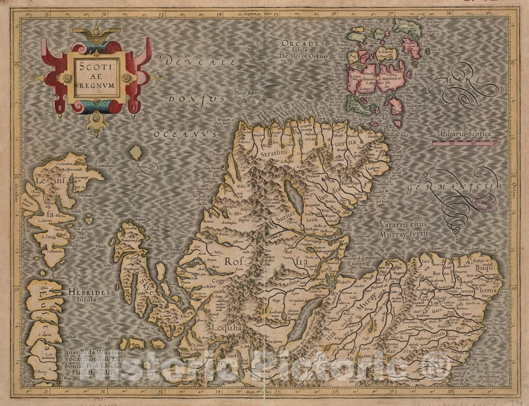 Historical Map, 1628-1633 Scotiae regnum, Vintage Wall Art