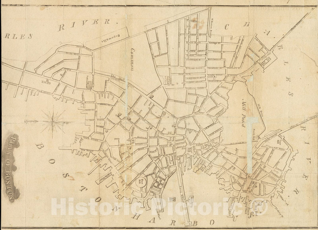 Historical Map, 1800-1807 Plan of Boston, Vintage Wall Art