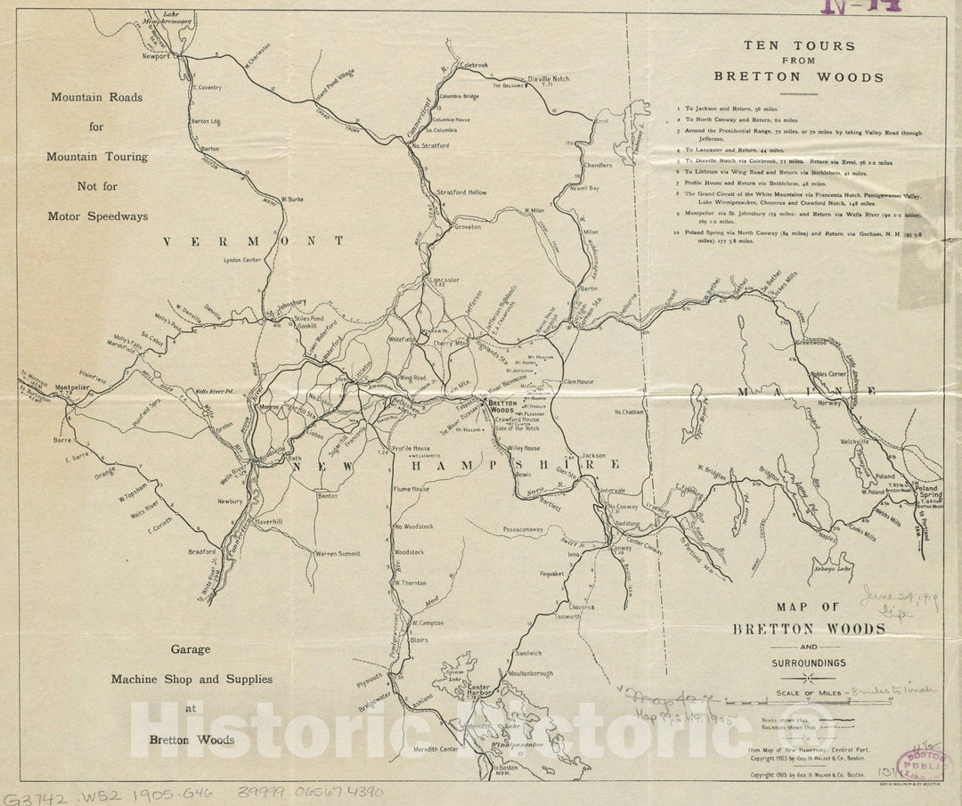 Historical Map, 1905 Map of Bretton Woods and surroundings, Vintage Wall Art