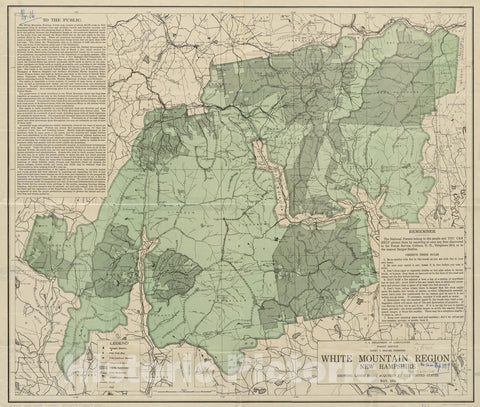 Historical Map, 1915 White Mountain Region, New Hampshire : Showing Lands Being Acquired by The United States, Vintage Wall Art