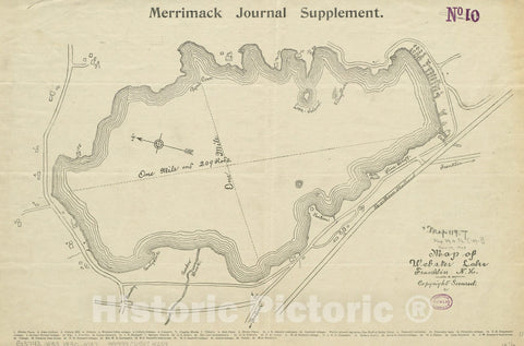 Historical Map, 1890 Map of Webster Lake, Franklin, N.H, Vintage Wall Art