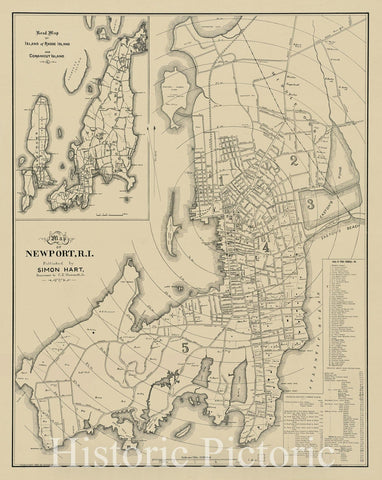 Historical Map, ca. 1901 Map of Newport, R.I, Vintage Wall Art