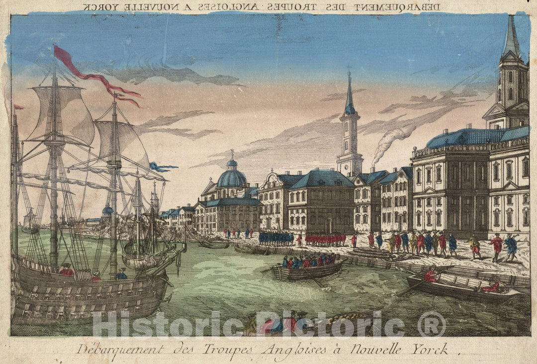 Historical Map, 1778 Debarquement des troupes Angloises a Nouvelle Yorck, Vintage Wall Art
