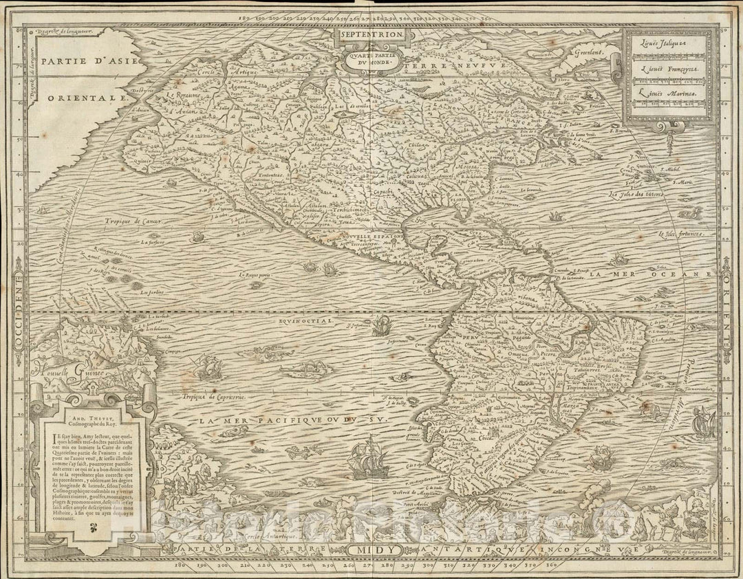Historical Map, 1575 Quarte Partie du Monde, Vintage Wall Art