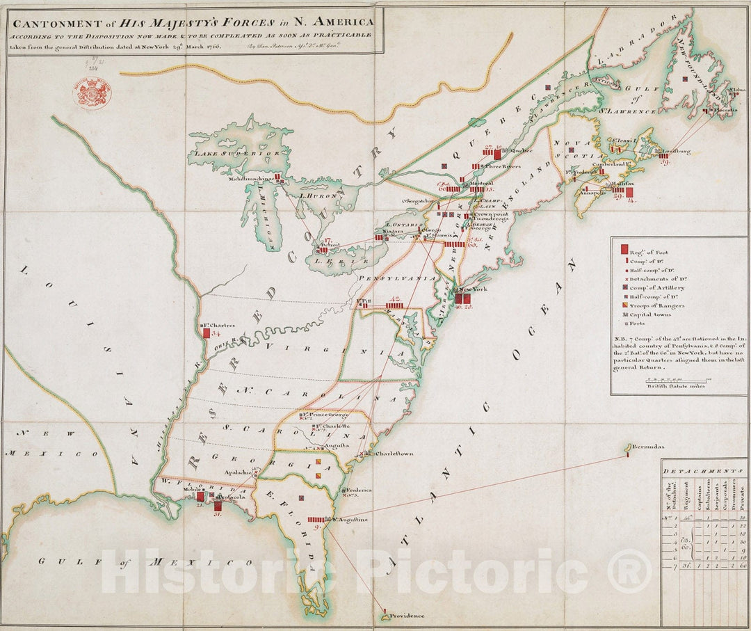 Historical Map, Cantonment Of His Majesty'S Forces In N. America, Vintage Wall Art