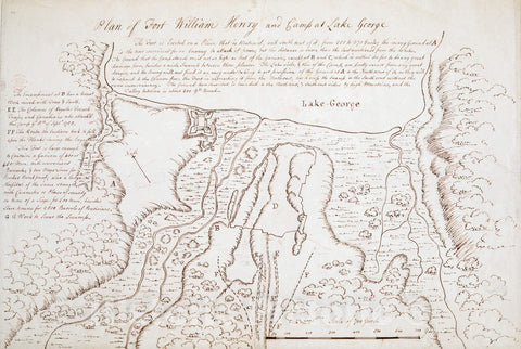 Historical Map, ca. 1755 Plan of Fort William Henry and Camp at Lake George, Vintage Wall Art