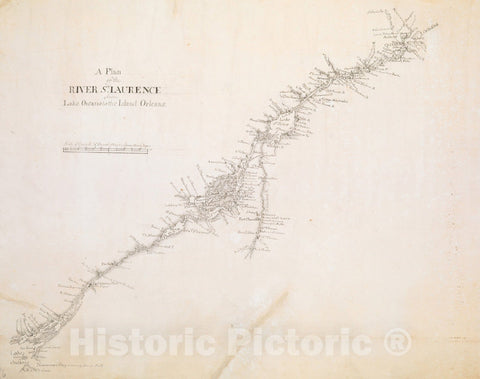 Historical Map, ca. 1759 A Plan of The River S.T Laurence from Lake Ontario to The Island Orleans, Vintage Wall Art