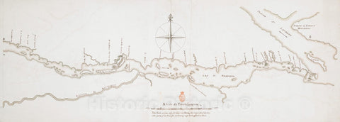 Historical Map, c.1760 Lake Ontario & River S.t Laurence from the Lake to Fort William Augustus in Three Rivers, this was taken from a French Draft, Vintage Wall Art