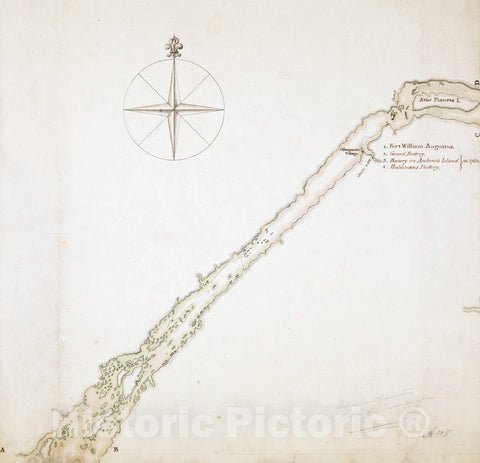 Historical Map, c.1760 Lake Ontario & River S.t Laurence from The Lake to Fort William Augustus in Three Rivers, This was Taken from a French Draft, Vintage Wall Art