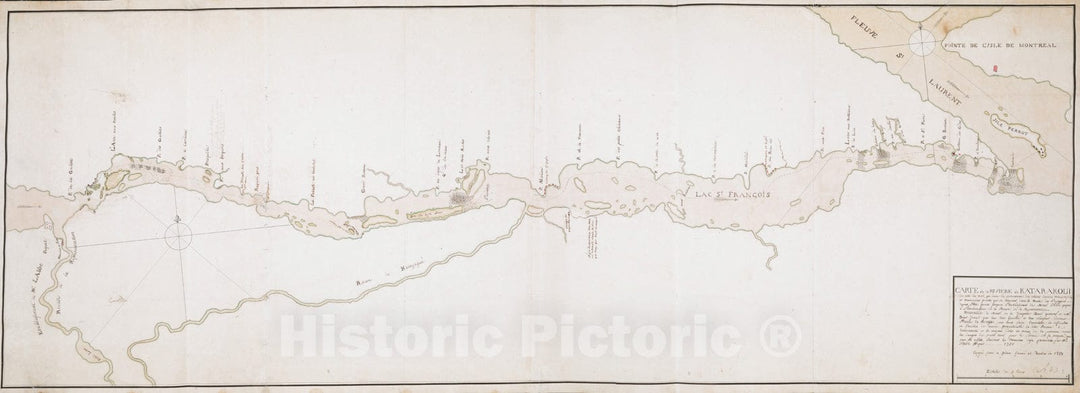 Historical Map, Carte de la Riviere de KATARAKOUI : du cote du nord, qui Donne la Connoissance des Chutes, Cascades, Vintage Wall Art