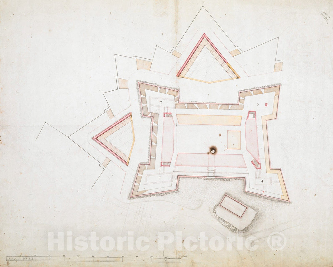 Historical Map, 1759 [Map of Fort Carillon], Vintage Wall Art