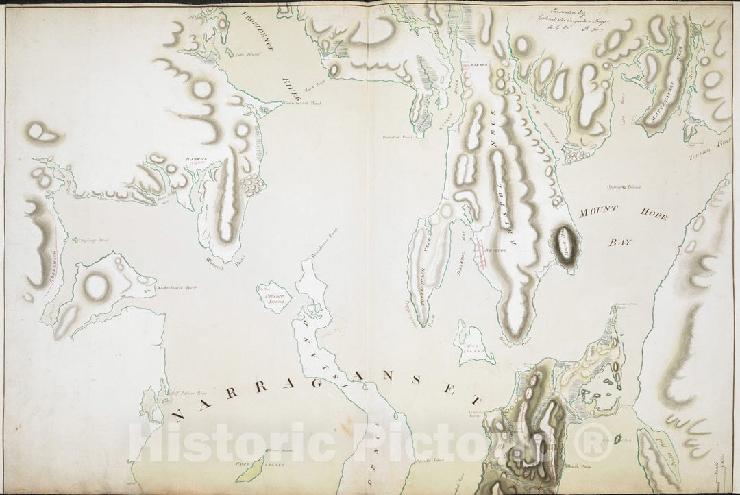 Historical Map, 1776 Narragansett Bay containing Rhode Island et Cetera, Vintage Wall Art
