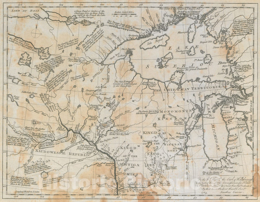 Historical Map, c.1769 to The Rt. Honble. The Earl of Hillsborough & The Rest of The Lords, Commissioners for Trade & Plantations. This Plan is Most Humbly Dedicated, Vintage Wall Art