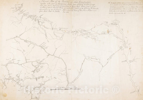 Historical Map, 1756 A Correct Plan of The Province of New Hampshire Together with pof Hudsons River from Albany to Lake George and from thence Thro' Lake Champlain, Vintage Wall Art
