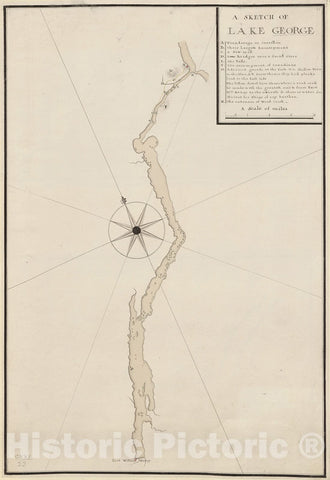 Historical Map, 1756 A Sketch of Lake George, Vintage Wall Art