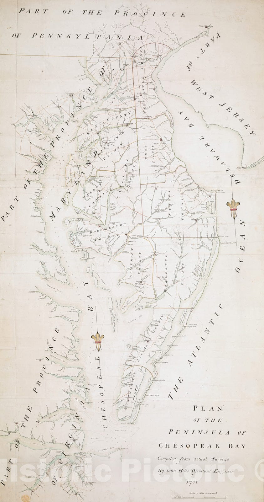 Historical Map, 1781 Plan of The Peninsula of CHESOPEAK Bay, Vintage Wall Art