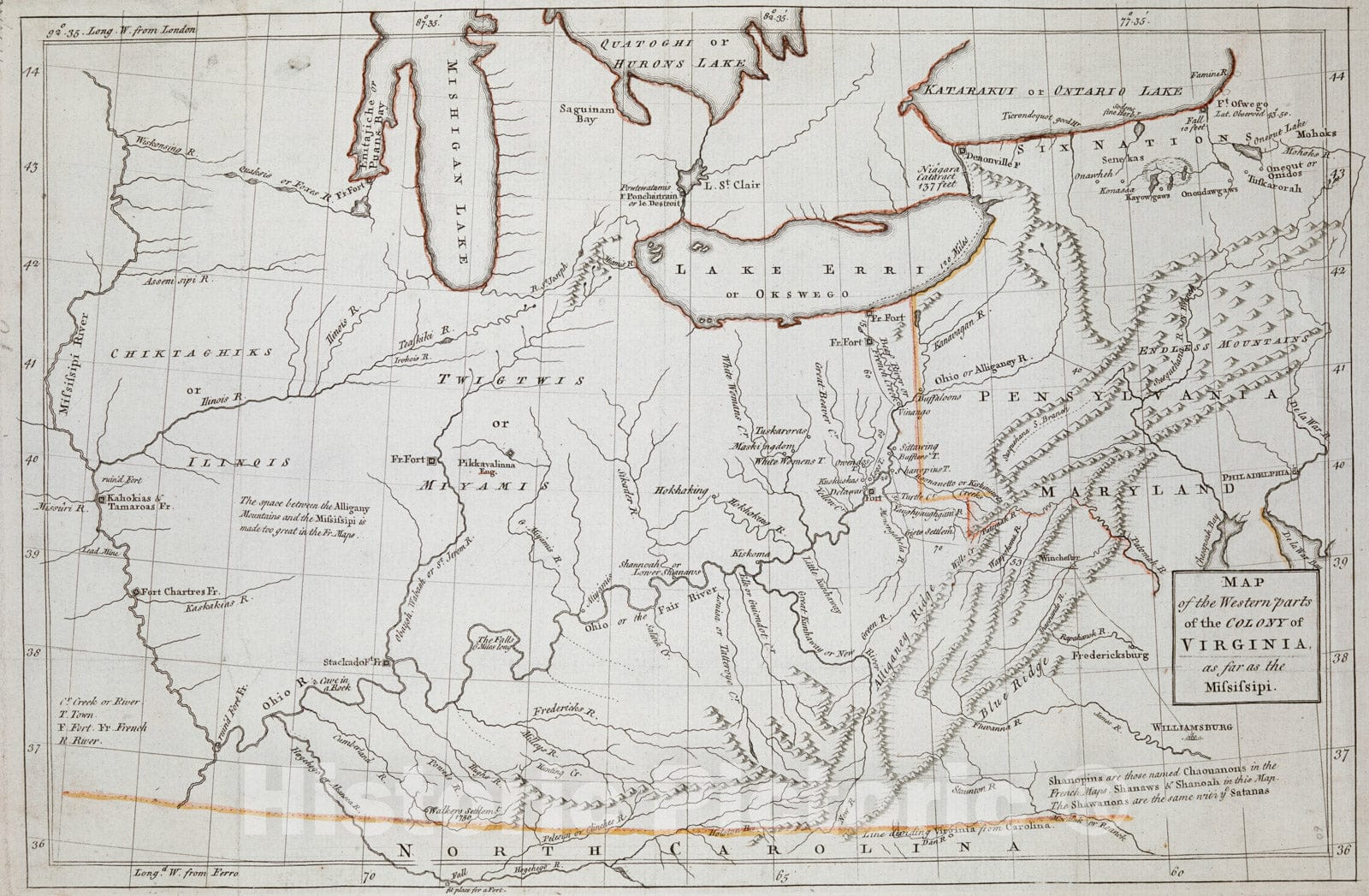 Historical Map, 1754 MAP of The Western Parts of The Colony of Virginia, as far as The Mississipi, Vintage Wall Art