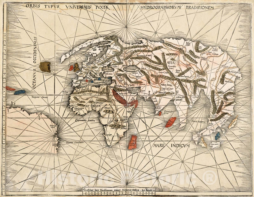 Historical Map, 1513 Orbis typus uniuersalis iuxta hydrographorum traditionem, Vintage Wall Art